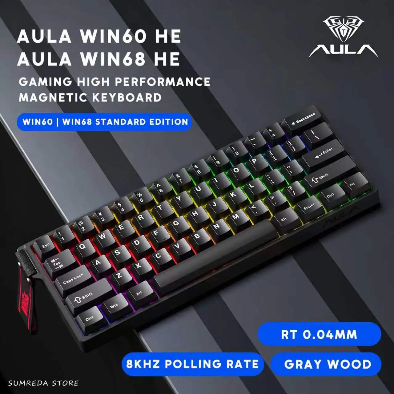 Aula WIN60 HE - 60% Mechanical Gaming Keyboard Wired, Magnetic Switch Hot Swappable, Adjustable Actuation Rapid Trigger Mode, 8000 Hz Polling Rate, RGB Small Keyboard 60 Percent Compact Design for PC